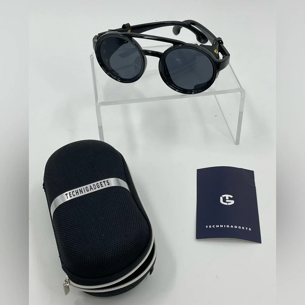 Technigadgets Steampunk Retro Sunglasses with Zipper Hard Case New NWOT